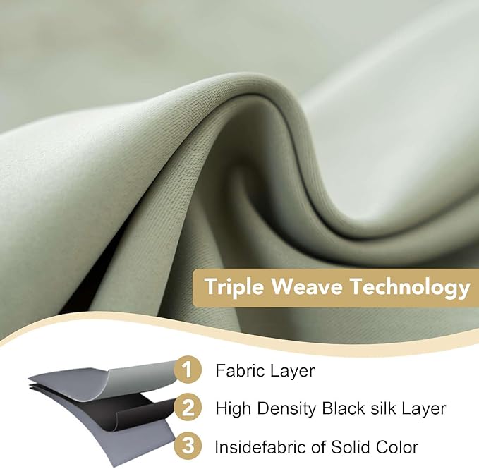 H.VERSAILTEX Blackout Curtains for Bedroom Thermal Insulated Room Darkening Living Room Curtains 63 Inch Long Grommet Privacy Protection Window Curtain Panels/Drapes for Nursery,2 Panels,Light Sage