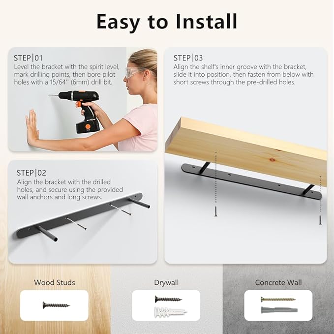 Habudda Floating Shelves for Wall, Solid Pine Wood Shelf for Bathroom Bedroom Kitchen, Rustic Room Decor, Wall Mounted, 30 Inches Long, Set of 2, Natural