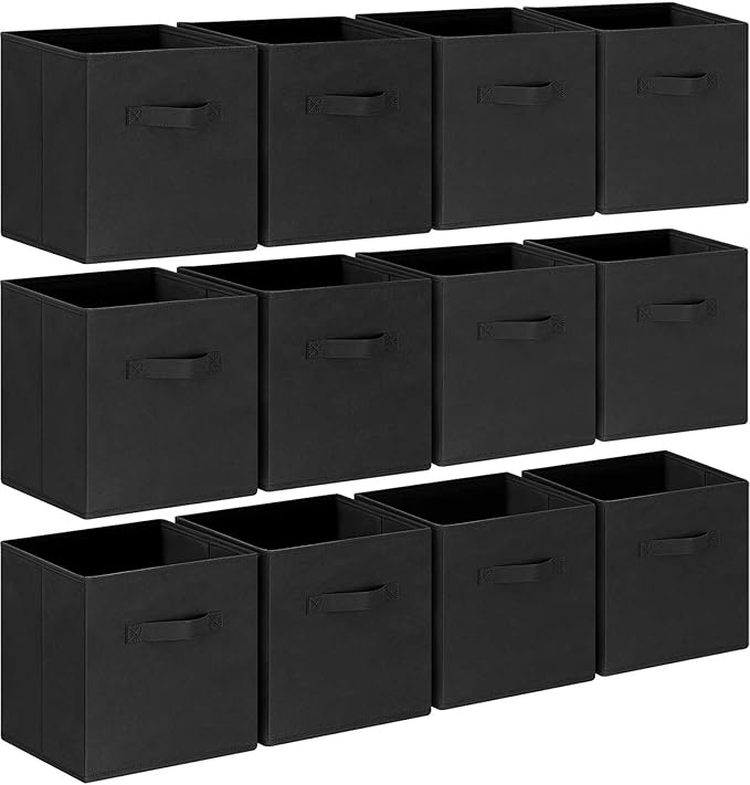 GhvyenntteS Storage Cubes 12 Pack, 11 Inch Cube Storage Bins with Dual Handles, Collapsible Heavy Duty Fabric Bins for Shelves Closet, Baskets for Organizing Clothes Bedding Toys Books (Black)