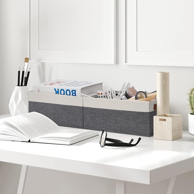 GhvyenntteS Small Fabric Storage Bins with Handles 6 Pack, 11.8" x 7.87" x 5.11" Storage Baskets for Shelves, Baskets for Organizing Clothes Underwear Socks Hats DVDs (Grey/White)