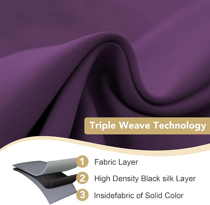 H.VERSAILTEX Blackout Curtains for Bedroom Thermal Insulated Room Darkening Living Room Curtains 63 Inch Long Grommet Privacy Protection Window Curtain Panels/Drapes for Nursery, 2 Panels,Plum Purple