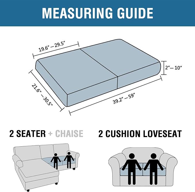 H.VERSAILTEX Super Stretch Individual Seat Cushion Covers Sofa Couch Slipcover Sets Thick Jacquard Textured Twill Fabric (2 Piece Medium Covers, Grey)