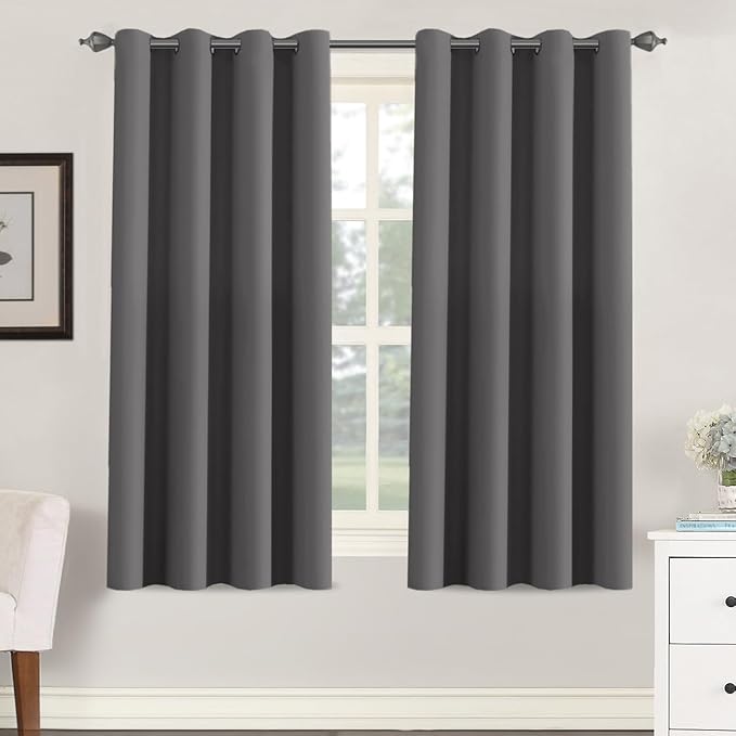 H.VERSAILTEX Blackout Grey Curtains for Bedroom/Living Room Thermal Insulated, 52" Wide x 63" Long Each Panel,Grommet Top (Set of 2 Panels, Charcoal Gray)