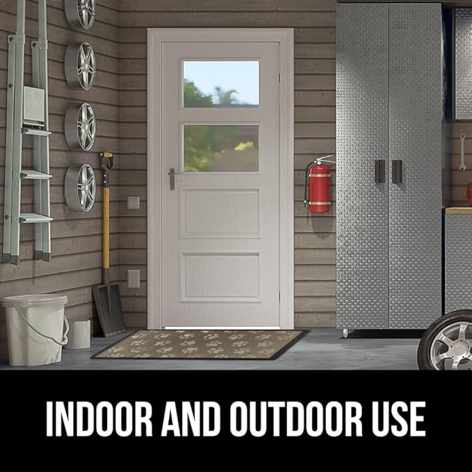 GORILLA GRIP 100% Waterproof All-Season WeatherMax Doormat 35x23, US Designed Natural Rubber, Stain and Fade Resistant, Low Profile Indoor Outdoor Door Mats, Easy Clean Patio Mat, Tan Pawprints