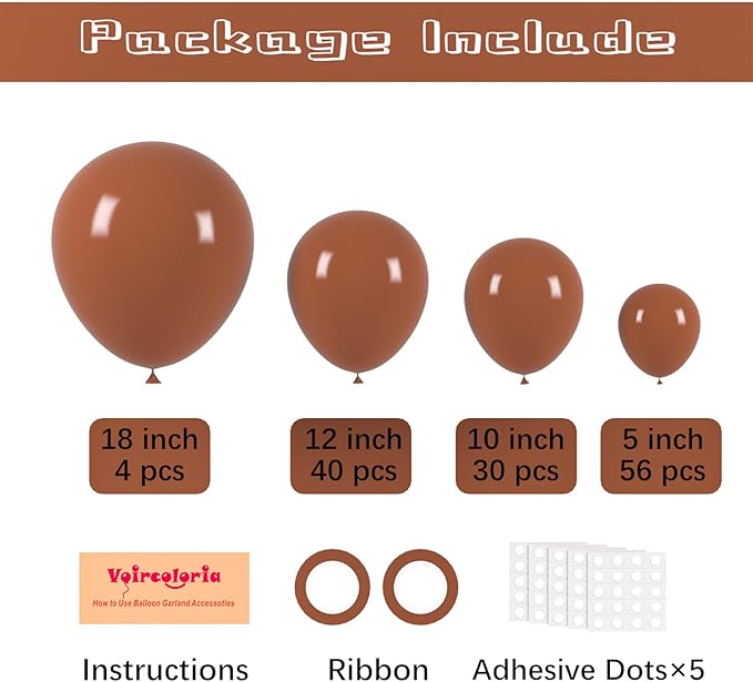 130pcs Coffee Brown Balloons Different Sizes 18" 12" 10" 5" Tan Latex Balloon Garland Arch Kit for Birthday Baby Shower Graduation Wedding Gender Reveal Anniversary Party Decorations