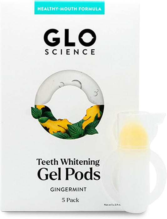 GLO Science Teeth Whitening Gel Pods – Safe, Effective Tooth Whitener with Silicon Brush, 6% Hydrogen Peroxide – Fastest Way to Whiter Teeth, Sensitivity Free – Gingermint Flavor (Pack of 5)