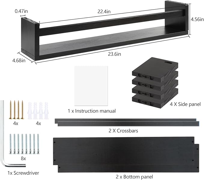 Gneric Floating Shelves for Wall, Black Nursery Book Shelves, 23.6 inch Kids Bookshelf, Wall Shelves for Living Room Bedroom Decor,Kitchen Spice Rack,Bathroom Storage Rack