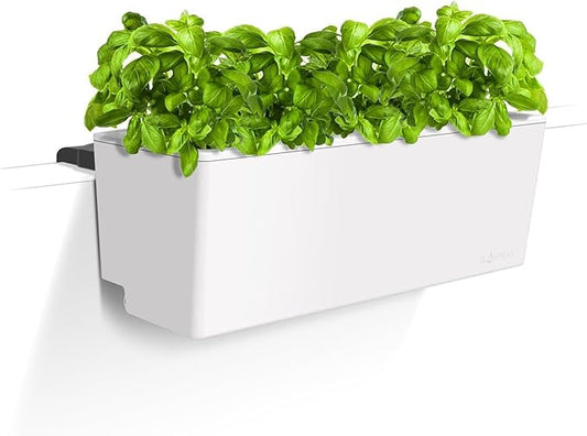 Glowpear Self Watering Railing Planter Box - 23.6", White - UV Stable, Scalable Plant Pot with Water Gauge, Indoor Outdoor for Vegetables, Flowers, Herbs, and Succulents