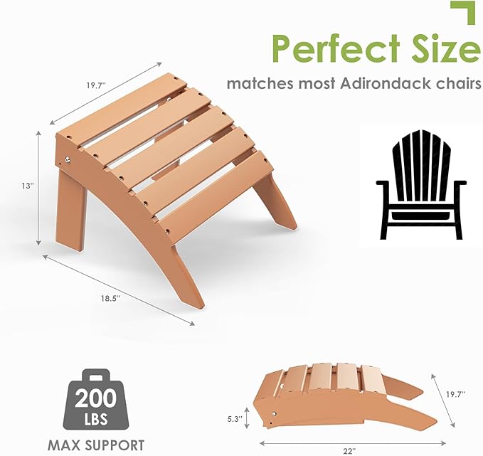 GREENVINES Adirondack-Ottoman | Set of 4 | HDPE Plastic | Outdoor Footrest | All Weather | Foot Rest | Foot Stool | Teak | for Adirondack Chair | for Patio Backyard Pool
