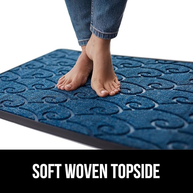 GORILLA GRIP 100% Waterproof All-Season WeatherMax Doormat, 47x35, US Designed Natural Rubber, Stain and Fade Resistant, Low Profile Indoor Outdoor Door Mats, Easy Clean Patio Mat, Ocean Blue Waves