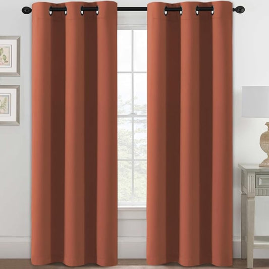 H.VERSAILTEX Blackout Curtains for Bedroom Thermal Insulated Room Darkening Living Room Curtains 84 Inch Long Grommet Privacy Protection Window Curtain Panels/Drapes for Nursery,2 Panels,Orange