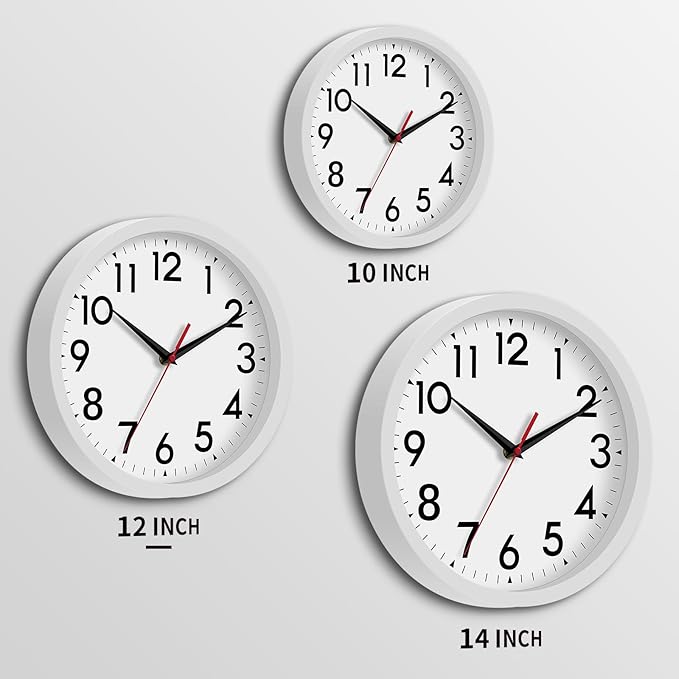 12 Inch Wall Clock Battery Operated Silent Non Ticking Analog Modern Decorative for Office Kitchen Outdoor Living Room Classroom Bedroom Bathroom School(White)