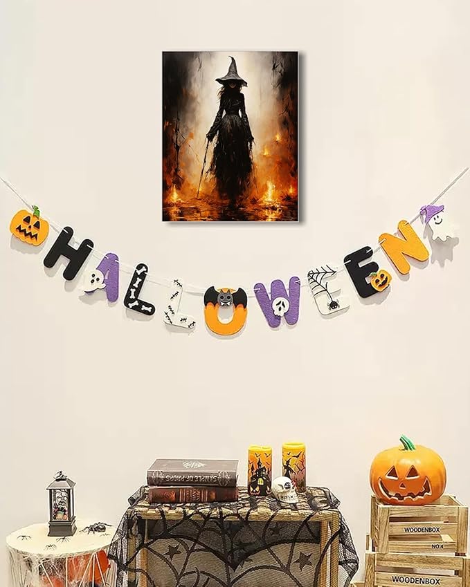 Halloween Canvas Wall Art - Vintage Witche Poster, Gothic Dark Academia Wall Decor, Spooky Halloween Decor for Living Room, Bedroom & Bathroom, Framed Fall Decorations Indoor