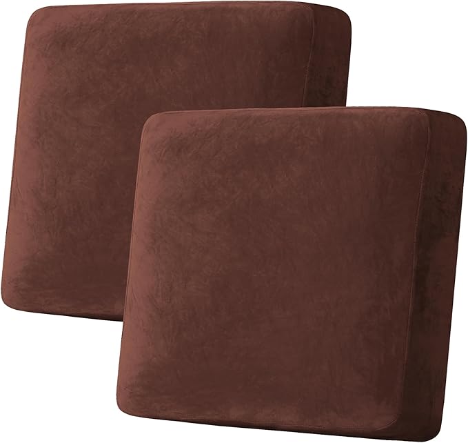 H.VERSAILTEX Velvet Stretch Couch Cushion Cover Plush Cushion Slipcover for Chair Loveseat Sofa Cushion Furniture Protector Seat Cushion Sofa Cover (2 Piece Large Sofa Cushion Covers, Burnt Brick)
