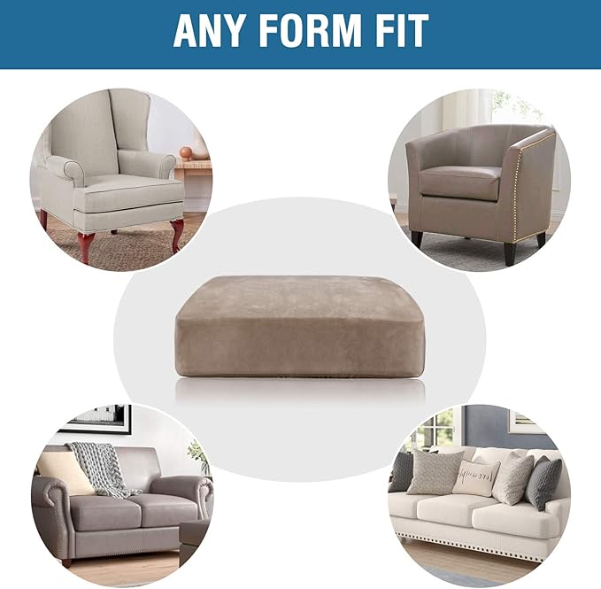 H.VERSAILTEX Velvet Stretch Couch Cushion Cover Plush Cushion Slipcover for Chair Loveseat Sofa Cushion Furniture Protector Seat Cushion Sofa Cover (3 Piece Sofa Cushion Covers, Taupe)