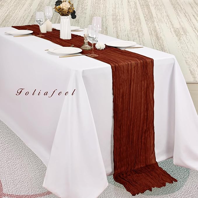 12 Pack Terracotta Cheesecloth Table Runner 10FT Boho Rustic Cheese Cloth Table Runner for Wedding 20 x 120 Inch Long Bridal Shower Baby Shower Gauze Fabric Sheer Birthday Party Table Decorations