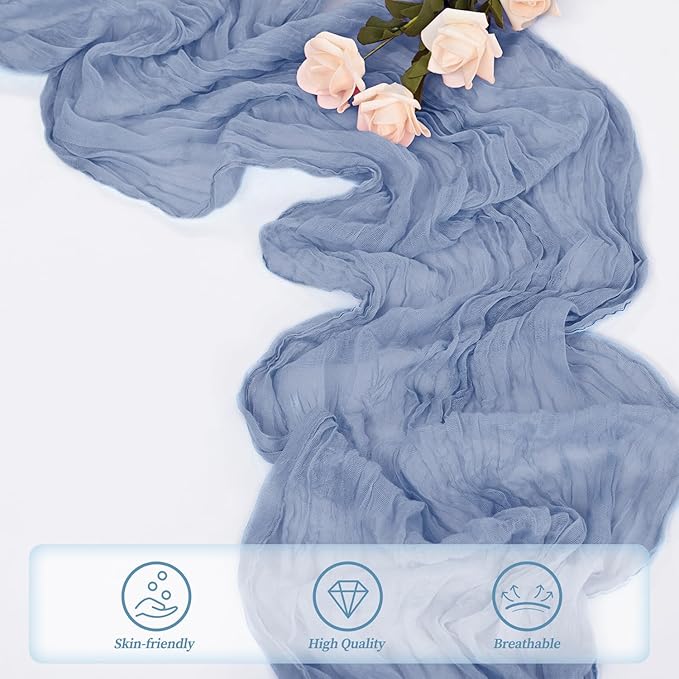 12 Pack Dusty Blue 10FT Cheesecloth Table Runner Rustic Gauze Fabric Cheese Cloth Table Runner for Wedding Bridal Baby Shower Table Decor 20 x 120 Inch Long Boho Sheer Birthday Party Table Decorations