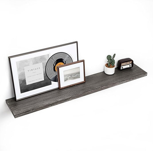 Fun Memories Floating Shelves for Wall, 55"x9.3" Rustic Solid Elm Wood Shelves, Heavy-Duty Wall Mounted Shelves with Invisible Brackets, Set of 2 for Living Room, Bedroom, Kitchen, Grey Finish