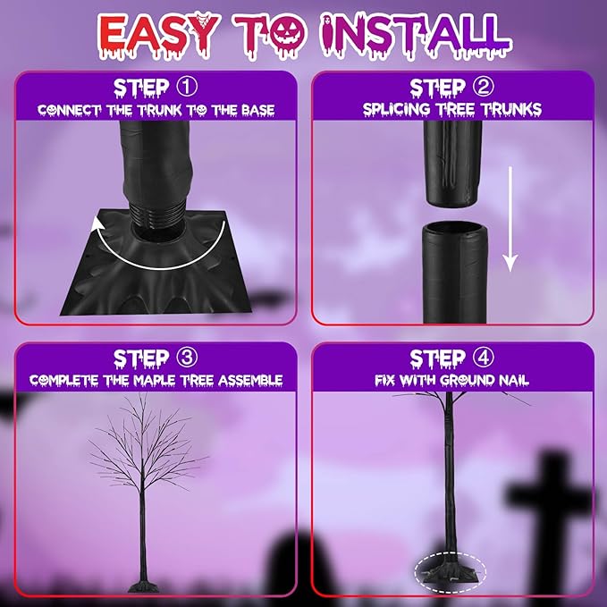 2Pack 4FT 100LED Black Halloween Tree Lights, Timer Function Halloween Trees with Purple and Orange Lights, Spooky Trees Light for Indoor Outdoor Halloween Decorations