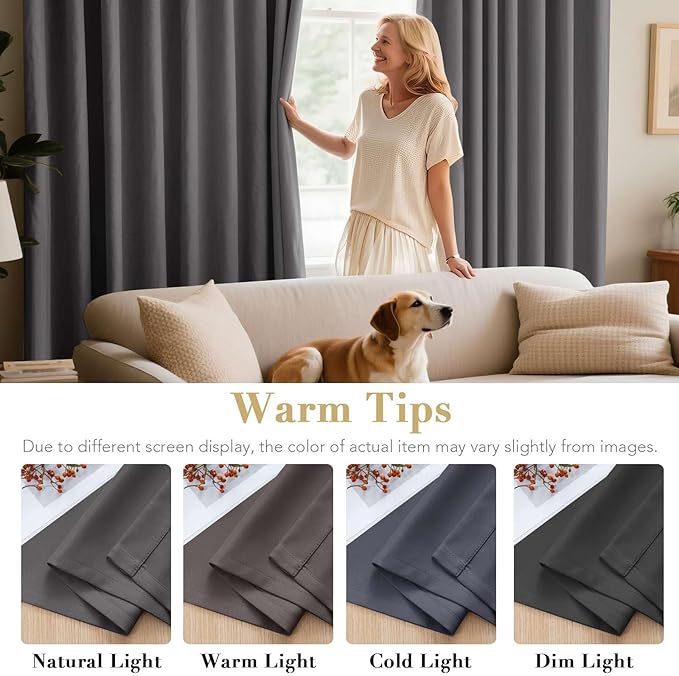 H.VERSAILTEX Blackout Grey Curtains for Bedroom/Living Room Thermal Insulated, 52" Wide x 63" Long Each Panel,Grommet Top (Set of 2 Panels, Charcoal Gray)