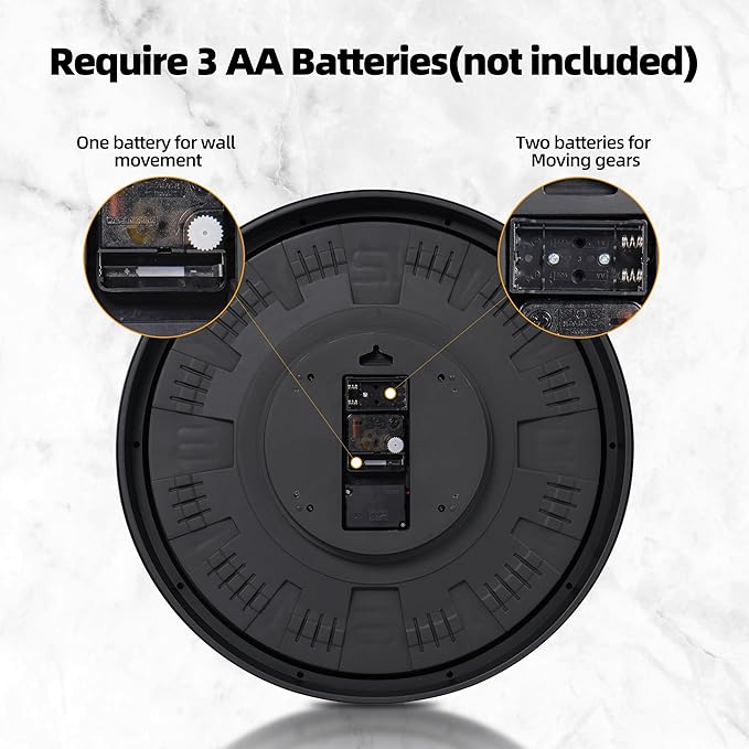 20in Large Real Moving Gears Wall Clock for Living Room, Battery Operated Wall Clocks Decorative Vintage, Home Office Clock, Gift for Family, Friends