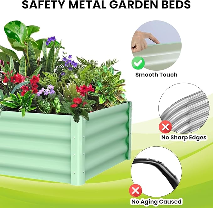6x3x1ft Large Outdoor Planter Boxes Kit Set of 2, Galvanized Raised Bed Planter with Open-Ended Base Design, Elevated for Outdoor Plants, Durable Raised Bed for Gardening,Green