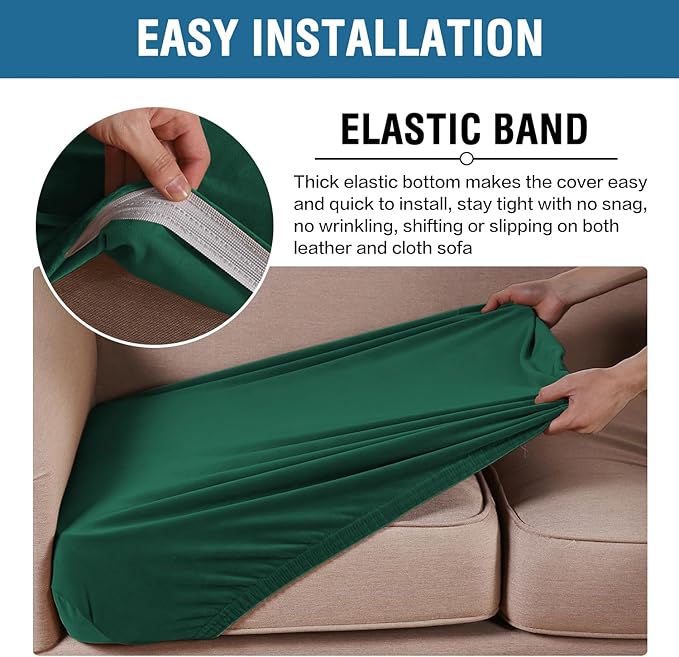 H.VERSAILTEX Velvet Stretch Couch Cushion Cover Plush Cushion Slipcover Cushion Furniture Protector Seat Cushion Sofa Cover (3 Piece XL Sofa Cushion Covers, Vintage Green)