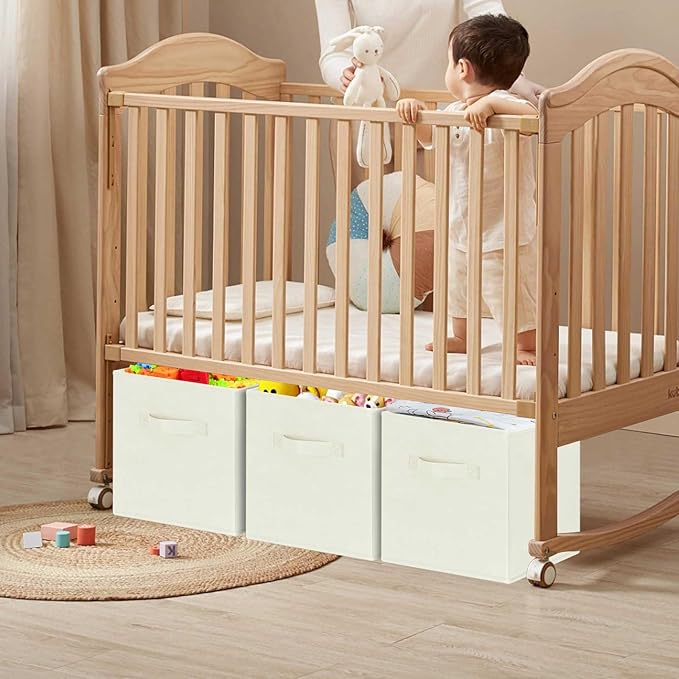 GhvyenntteS Storage Cubes, 11 Inch Cube Storage Bins with Dual Handles, Collapsible Fabric Storage Bins for Shelves Closet, Storage Baskets for Organizing Clothes, Bedding, Toys, Books (6 Pack, Beige)