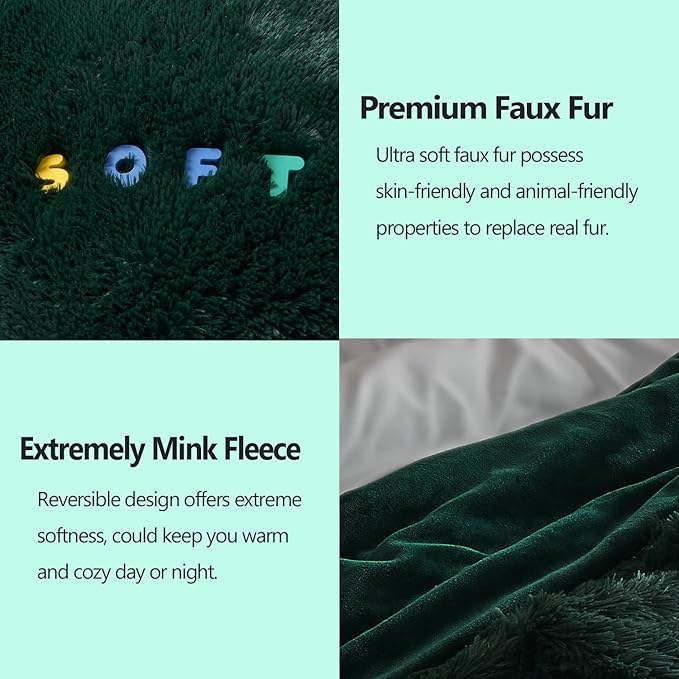 GONAAP Fuzzy Faux Fur Throw Blanket Forest Green Super Soft Cozy Plush Fuzzy Shaggy Blanket for Couch Sofa Bed (Forest Green, Throw(50"x60"))