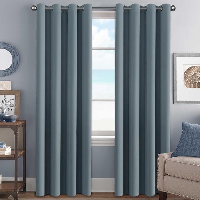 H.VERSAILTEX Bedroom Curtains Blackout Curtains for Living Room Thermal Insulated Room Darkening Window Treatment Extra Long Curtains/Drapes,Grommet Panels (Set of 2,52 by 108 - Inch,Stone Blue)
