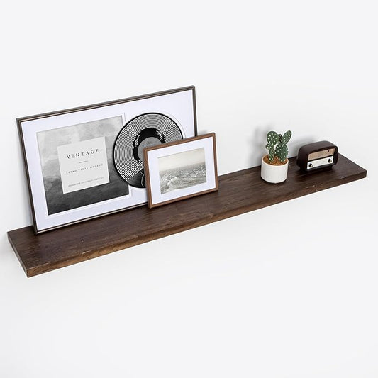 Fun Memories Floating Shelves for Wall, 55"x9.3" Rustic Solid Elm Wood Shelves, Heavy-Duty Wall Mounted Shelves with Invisible Brackets for Living Room, Bedroom, Kitchen, Walnut Finish