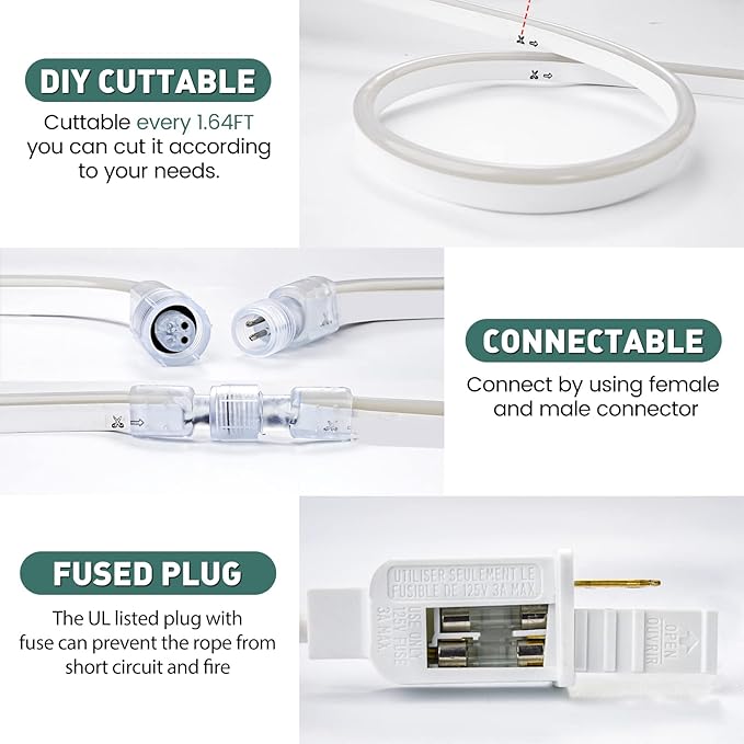 GZBtech Flexible LED Neon Rope Lights 82FT,AC 110-120V Waterproof Strip Light, 120 LEDs/M Cuttable Connectable Neon Lighting for Indoor Outdoor Home Decor/Commercial Building Use-Warm White 25M