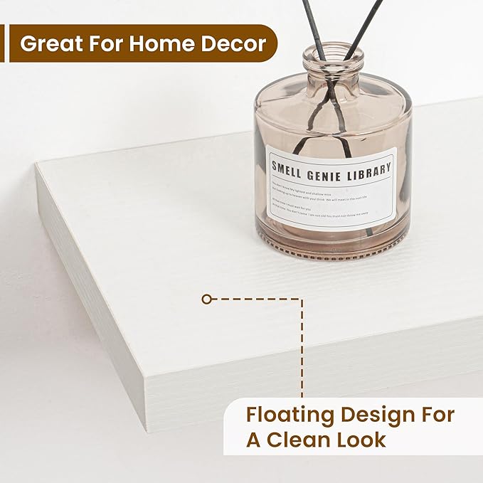 Fun Memories Floating Shelves for Wall, 30 Inch Rustic Wood Wall Mounted Shelves for Bathroom, Bedroom, Kitchen, Living Room, Deep Floating Shelves for Storage & Home Decor (White, Set of 2)