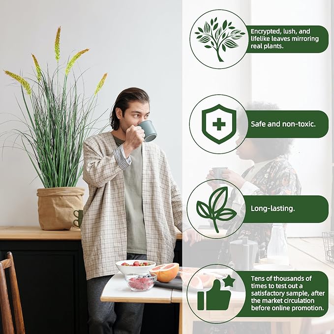 Green Onions Fake Plants,Artificial Plants Indoor, Fake Grass Decor Green Plant Fake Outdoor Flowers Fake Succulents,Artificial Tall Grass Plants with Pots House Decorative(36“ 1 Pack)