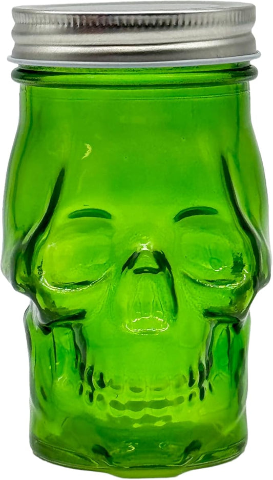 Generic 14 oz Colorful Skull Glass Mason Jar – Mix & Match 7 Vibrant Colors, Large & Durable! (Green)