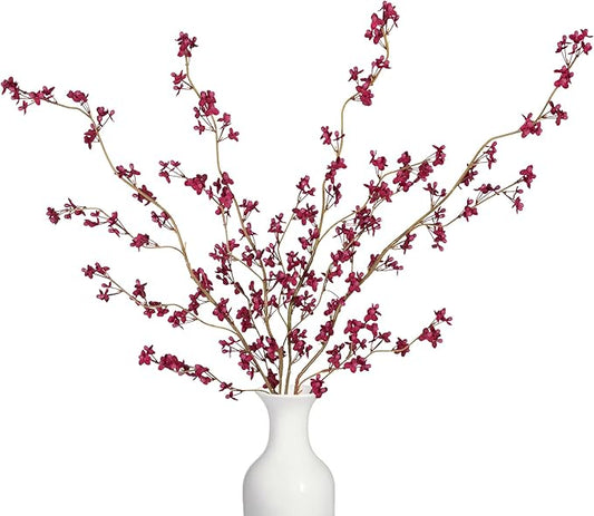 4Pcs Fake Flowers Blossom Branches Artificial Flowers for Indoor Decor, Faux Long Stem Realistic Indoor Plants for Vase Wedding Home Office Bedroom Party Table Centerpieces Decor