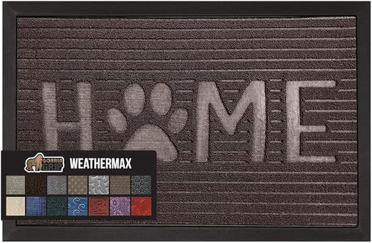 GORILLA GRIP 100% Waterproof All-Season WeatherMax Doormat, 47x35, US Designed Natural Rubber, Stain and Fade Resistant, Low Profile Indoor Outdoor Door Mats, Easy Clean Patio Mat, Espresso Home Paw