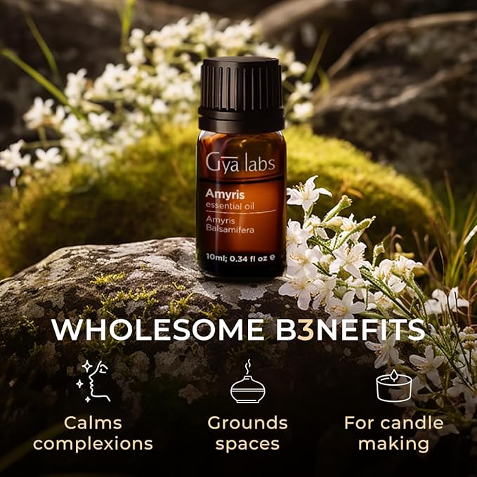 Gya Labs Amyris Essential Oil for Skin - 0.34 Fl Oz - 100% Pure Natural Amyris Oil for Diffuser, Massage, Aromatherapy & Candle Making Scent