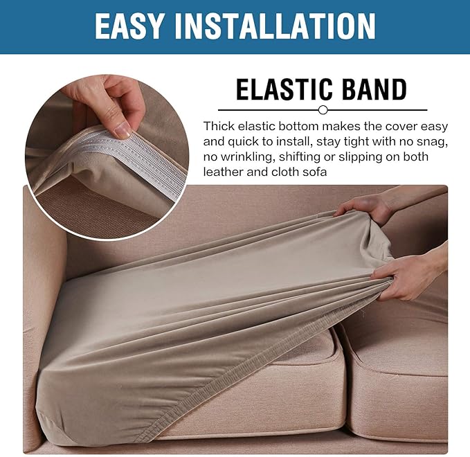 H.VERSAILTEX Velvet Stretch Couch Cushion Cover Plush Cushion Slipcover for Chair Loveseat Sofa Cushion Furniture Protector Seat Cushion Sofa Cover (2 Piece Large Sofa Cushion Covers, Taupe)
