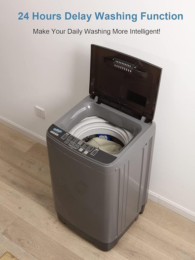 Full-Automatic Washing Machine 17.7 lbs Small Compact Portable 10 Wash Program & 8 Water Level Compact Washer with LED Display Ideal for Apartments, RV, Camping, Grey (KB03-GREY6)