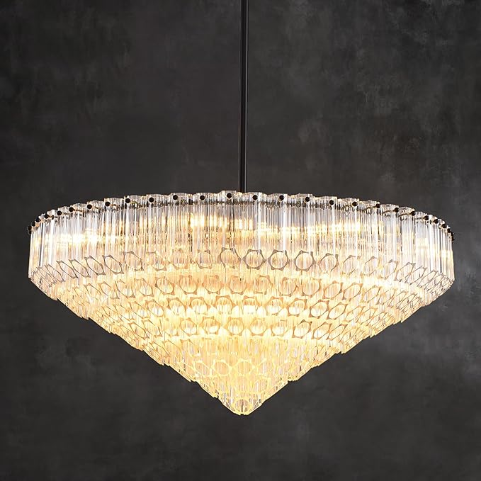 30" Modern Dining Room Chandeliers, 13-Light Clear Crystal Chandeliers, Dimmable Blown Glass Chandelier for Living Room, Round Large Chandelier for High Ceiling, Bedroom, Entryway, Staircase