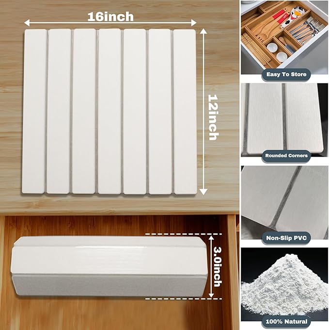 Large Stone Dish Drying Mats for Kitchen Counter, Quick Dry Absorbent Collapsible Dish Drying Mat,Diatomaceous Earth Mats for Dishes Bottles Cups,Match Any Countertop,White 16 * 12inch