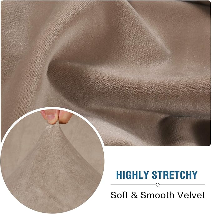 H.VERSAILTEX Velvet Stretch Couch Cushion Cover Plush Cushion Slipcover for Chair Loveseat Sofa Cushion Furniture Protector Seat Cushion Sofa Cover (2 Piece Large Sofa Cushion Covers, Taupe)