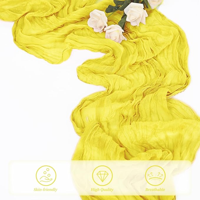 12 Pack Yellow Cheesecloth Table Runner 20 x 120 Inch Long Rustic Gauze Cheese Cloth Table Runner for Wedding 10FT Bridal Baby Shower Table Decorations Boho Fabric Sheer Birthday Party Table Decor