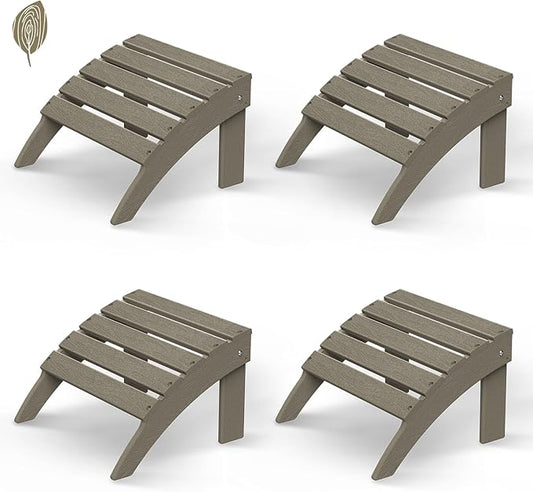 GREENVINES Adirondack-Ottoman | Wood Grain | Set of 4 | HDPE Plastic | Outdoor Footrest | All Weather | Foot Rest | Foot Stool | Desert Brown | for Adirondack Chair