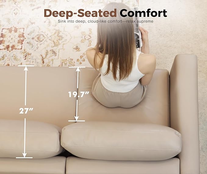 118.5" Faux Leather Modular Sectional Sofa, Modern Large 8 Seater U Shaped Couch with Storage Seat with Reversible Chaise Deep Seat for Living Room DIY Combination - Whitesand