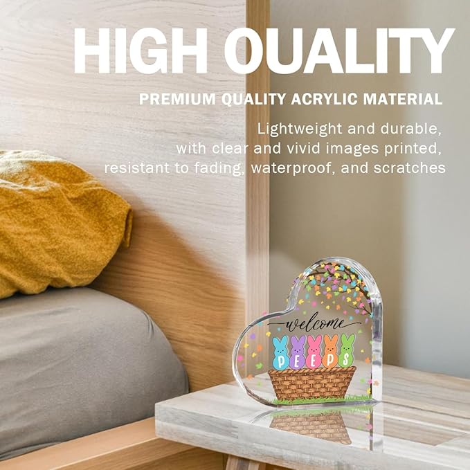 Funny Easter Bunny Decor Desk Decor Acrylic Heart Sign Easter Decorations Easter Gift Acrylic Heart Plaque Box Sign for Home Farmhouse Kitchen Bathroom Shelf Table Decoration