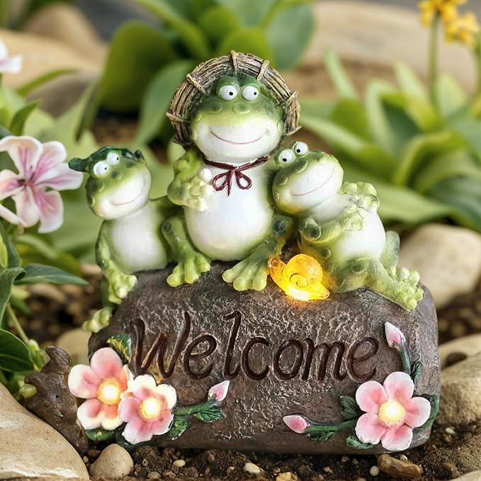 Funny Frog Statues For Garden - 7'' Mothe & Sons Solar Frog Garden Decor Frog Garden Statue For Yard Patio porch Lawn Birthday Christmas Thanksgiving Housewarming Frog Gifts For Women Mother.
