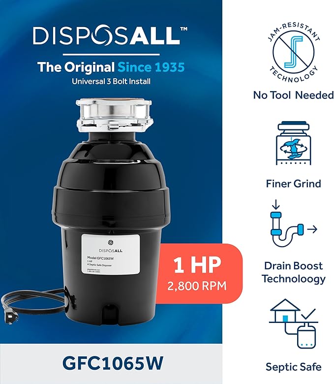 GE GFC1065W Disposer, Black