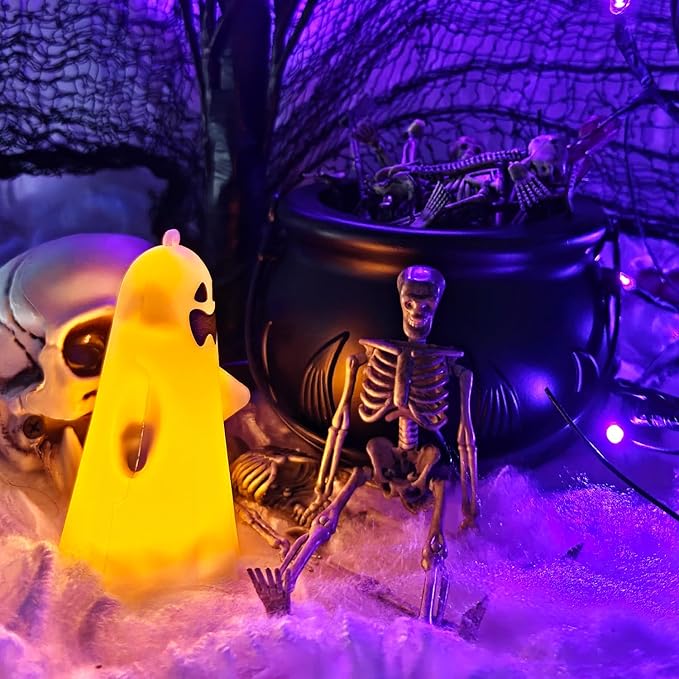 10 Pcs mini skeleton halloween decoration With hemp rope，6”small plastic posable halloween tiny skeleton figurines decor for Halloween Indoor Outdoor Graveyard Decor Haunted House Party Favors